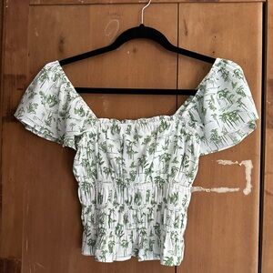 Abercrombie & Fitch White and Green Palm Crop Top